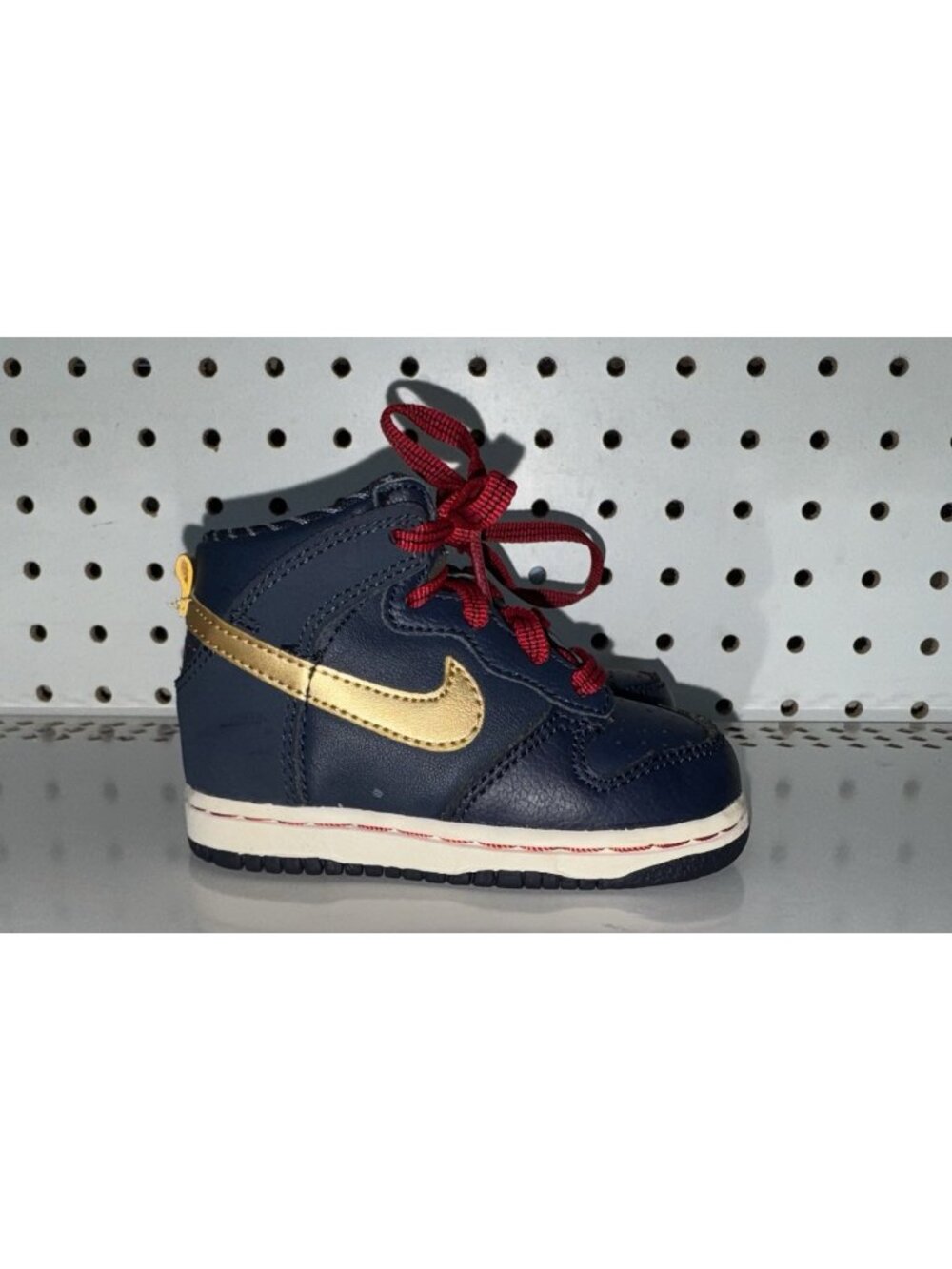 Nike Dunk High TD Boys Baby Infant Athletic Shoes Size 5C Navy Blue Gold Red